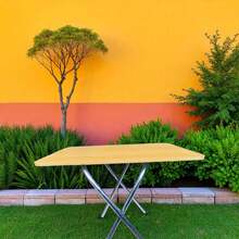 Mesa plegable multifuncional de madera y metal mueble apto para hogar y oficina estructura robusta versátil fácil de armar acabado moderno - Café integral - Ver 2