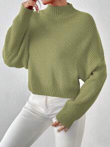 Women's Cute Short Sweater, Casual Lightweight & Comfortable Ribbed Knit Pullover - Olive Green - View 7