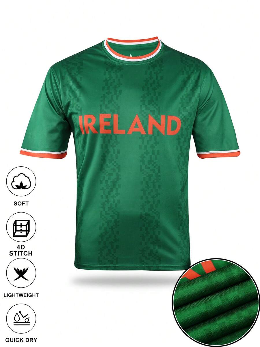 SURUIDA 1pc Ireland Men's Soccer Jersey, Green Shirt With Digital Printing, Suitable For Team Sports