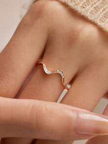 BALMORA 1pc Sterling S925 Silver Vintage Simple Elegant Geometry Wavy Zirconia Finger Ring For Women Party Daily Wearing Friendship Jewelry Gift