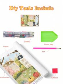 5D DIY钻石画 | 秋季农舍主题钻石墙画，秋季乡村丰收场景5D DIY钻石画套装，放松钻石画，DIY技能和专注力练习，礼品钻石画。 - 彩色 - 查看 3
