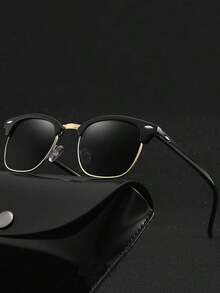 Men's Vintage Metal Half-Frame Fashion Eyeglasses For Summer Beach Vacation,Outdoor,Travel - 深灰色 - 查看 5