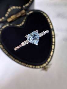 1pc S925 Sterling Silver Blue Zirconia Ring, Elegant & Minimalist Design, Suitable For Girls Daily Wear, Holiday & Party Gift