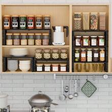 Expandable Spice Rack Kitchen Cabinet Shelf Organizer, Stackable Storage Shelves Racks, Adjustable Counter Shelving For Cabinets, Countertop, Cupboard, Pantry And More3Packs/Black/Large - Black + 2 PACKS/BLACK/LARGE - View 3