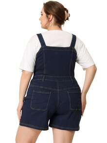 Plus Size Denim Overall Shortalls For Women Adjustable Jumpsuit Bib Jean Shorts Denim Overalls Going Out Summer Dress - Dark Blue - View 4