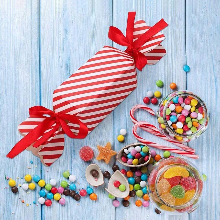 100 个空圣诞糖果盒，适合制作红丝带糖果盒，可用于盛放糖果、巧克力、装饰品、节日礼物、派对礼品，适用于圣诞节、婚礼、派对 - 彩色 - 查看 1