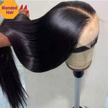 直发 4x4 5x5 预剪无胶蕾丝闭合前假发，即戴即用，200% 密度，13x4 13x6 高清耳到耳蕾丝前假发，无需胶水，预先拔毛，8-16 英寸短波波头直发，耐热纤维合成混纺真人发假发，漂白发结，预剪蕾丝，适用于 4x4 5x5 自然黑色，18-36 英寸 - 自然色&黑色系 - 查看 30