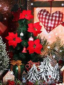 1/5pcs Christmas Flower Head Hanging Ornaments Simulated Poinsettia Decoration Home Wall Hanging Simulated Flowers Home Room Office Decor, Flower Arrangements Artificial Centerpiece, Outdoor Garden Yard Decor, Wedding Birthday Bridal Shower Decor Home Decor Christmas Decorations Room Decor