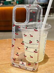 Floral Cherry Transparent TPU Pattern Clear Space Phone Case, Anti-Drop, Compatible With Apple 16 ProMax/15/14 Plus/13/12/11 Protective Case, Apple 12/13 Mini, S21/S22/S23/S24/S25 Plus/Ultra - Clear - View 4