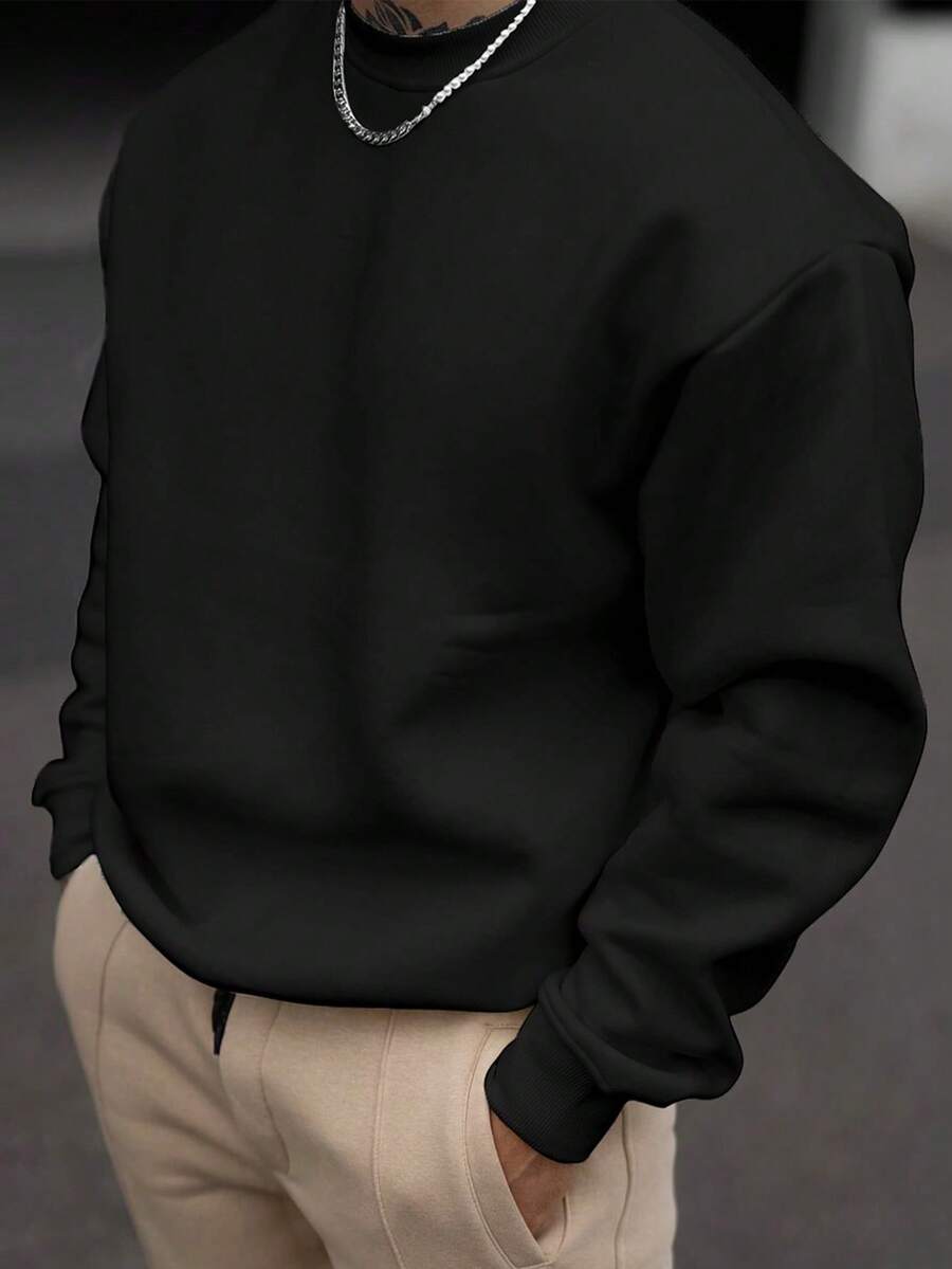 1pc Men's Casual Solid Color Warm Crew Neck Sweatshirt, Spring/Autumn