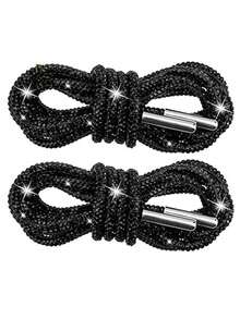 قطعتان من أربطة الأحذية الفاخرة المرصعة بالراين بطول 100 سم، أربطة أحذية/قبعات مرصعة بالراين مستديرة، عصرية ولامعة، أربطة أحذية رياضية مزينة بالكريستال