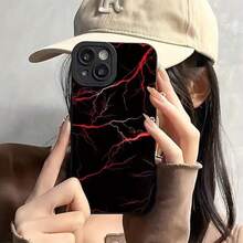 Fundas Suaves para Teléfono Angel Eyes con Patrón de Rayos Rojos, Impresión UV Mate, Protección Completa de 360 Grados para iPhone 11 12 13 14 15 16 17 Pro Max XR X/ XS 7 8 Plus SE Mini para Smartphone - Negro - Ver 5