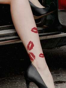 1 pieza Tatuaje temporal de labios rojos y sexys, apto para uso diario - Rojo - Ver 4