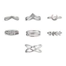 7pcs Vintage Leaf & Moon Minimalist Cross Knuckle Ring Set