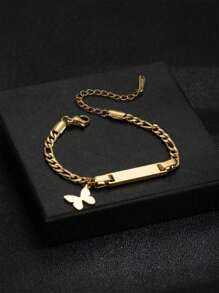 1pc Personalize Girls And Boys Name Bracelet, Customized 18k Gold Plated Stainless Steel Bar ID Bracelet For Delicate Gift For Kids Girls And Boys Funny Secret Santa Gifts Back To School Winter Gift Ideas Boy Girl Valentine's Day - Gold - View 6