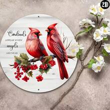 Charming Cardinal Birds Wreath Sign - 8"X8" Round Aluminum, Perfect For Halloween & Christmas Decor, Ideal For Kitchen, Garden, Or Office Wall Art,Room Decor,Halloween Decor,Home Decor,Bathroom Decor,Bedroom Decor,Kitchen Decor,Wall Decor,House Decor, Room Decoration Stuff,Living Room Decor - 彩色 - 查看 7