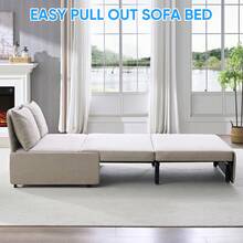 Puremind Full Size Single Sofa Bed, 2 In 1 Convertible Linen 1-Seater Sleeper Sofa Couch With Cushions - Beige - View 7