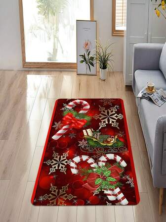 1/2pcs Holiday And Christmas Mats - Super Strong Grip Mats Suitable For Living Rooms, Entrances, Kitchens, Etc. - Machine Washable Polyester, Holiday And Christmas Mats