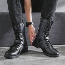 Men High-Top Leather Riding Boots - Black + Height Increasing Insole - View 5