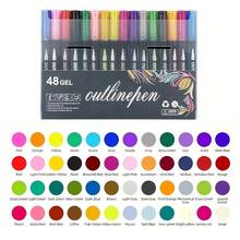8/12/24/36/48 Colors Dual-Line Contour Pen, Glitter Metallic Pen, Colorful Fluorescent Marker Pen,Acrylic Markers, Marker Pen Set,Perfect For Painting, Illustrations, Handcrafted Art,School Back-To-School Season For Coloring Books And Other DIY Projects,Suitable For Paper, Fabric, Wood, Rocks, Plastic, Glass, Ceramics, Pumpkins, Etc., Acrylic Paint Marker Pens For Students And Adults, Easter,Thanksgiving, Halloween, Christmas Gifts