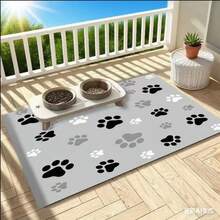 1pc Paw Print Design Pet Food Mat, High Absorbency Quick Dry Cat Dog Feeding Pad, Easy Clean Pet Bowl Mat, Dog Cage Mat, Cat Cage Mat, Pet Cage Pad, Suitable For All Seasons - Multicolor - View 5