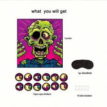 Pin The Eyeballs On Zombie Halloween Party Game Zombie Poster, Comes With 12 Eyeball Stickers, Can Be Used As Halloween Party Supplies Game, Party Game