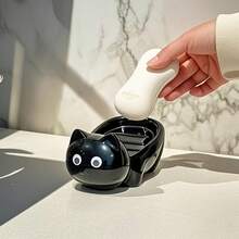 1PC Plastic Cute Cat Soap Dish, Self-Draining Bar Soap Holder For Shower, Decorative Soap Tray For Bathroom Sink Kitchen Counter, Easy Clean Soap Saver Tray