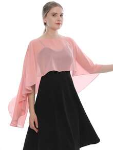 1 pièce Poncho de couleur unie pour femme, châle en mousseline de soie élégant pour femmes, châle léger et respirant pour protection solaire, convient comme châle de manteau du soir, mariage, danse, fête, cape, vêtements d'automne pour femmes toutes saisons - Multicolore - Voir 14