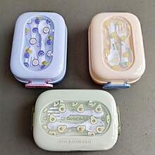 1-Piece Bento Box With Straw And Water Bottle Set, Plastic Sports Water Bottle With Straw Cup, Large Capacity Lunch Box With Cute Animal Cartoon Pattern, Lunch Boxes, Back To School, Christmas, Food, School Supplies, Holiday Essentials, Bento Boxes, School Lunch Boxes, Christmas Gifts, Travel Essentials, Camping, School, Snack Boxes - Multicolor - View 8