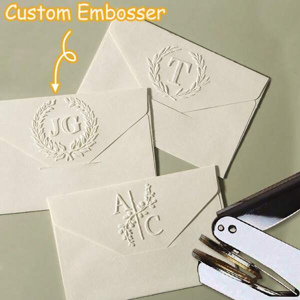 1 PC Custom Wedding Embosser Stamp | Personalized Monogram Embosser | Custom Initials Embosser | Invitation Embosser Stamp | Napkin Embosser-Silver