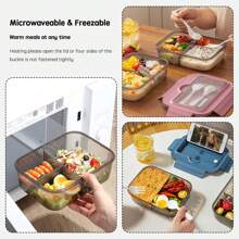 1 set de boîte à lunch compartimentée de couleur unie carrée avec couvercle et ustensiles, boîte à bento en plastique réutilisable pour micro-ondes, pour les travailleurs de bureau, les étudiants, les fêtes, l'extérieur, le camping, les pique-niques, les collations