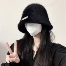 女款白兔毛渔夫帽蓬松柔软渔夫帽简约高端小巧遮脸保暖渔夫帽秋冬秋季装 - 鐵標仿兔毛水桶帽 - 查看 7