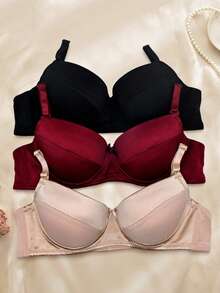 RITA SENSUAL Plain Bra (3 Pieces) - 米色 - 查看 1