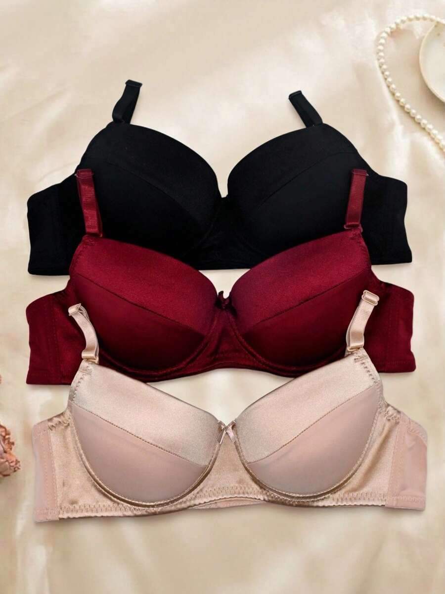 RITA SENSUAL Plain Bra (3 Pieces) - 米色 - 查看 1