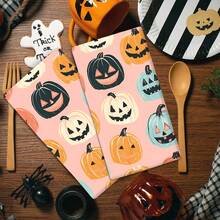 2/4 bucăți prosoape de vase imprimate cu fețe de dovleac de Halloween, lavete de vase moderne din microfibră super absorbante pentru gătit și copt, cârpe de curățat, prosoape de mână, moi și foarte absorbante, cadou excelent pentru vecini, mame, prieteni, zile de naștere, Halloween, casă nouă, decor bucătărie, articole esențiale pentru uz casnic