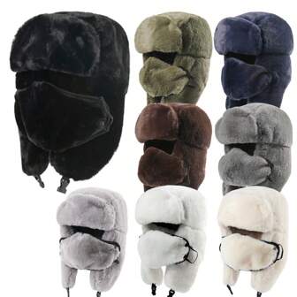 Autumn/Winter New Faux Rabbit Fur Ushanka Hat With Ear Flaps, Warm Mask Beanie For Men & Women, Outdoor Cold-Proof Headwear