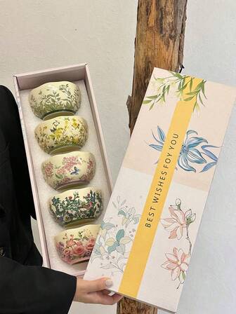 1pc Vintage Floral Ceramic Rice Bowl, Matcha Bowl Set With Matcha Whisk, Tea Cup, Japanese Style Tea Set, Home Tea Brewing Tools, Holiday Gift