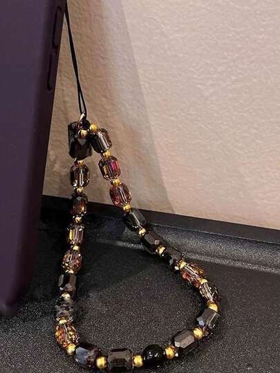 1 قطعة سلسلة معصم مع خرز زجاجي عصري، حامل مفاتيح، حزام هاتف، حزام كاميرا، إكسسوار علاقة حافظة هاتف