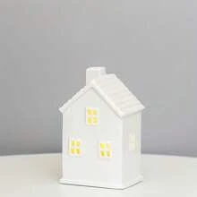 1pc Ceramic Christmas Village House, White Christmas House, Fake Snow, Cottage Christmas Decor, Indoor Home Tabletop Fireplace, White Porcelain House, Christmas Table Decorations Christmas Decorations, Farmhouse Home Decor, Christmas Giftstable Decor, Christmas Decorations For Home, (No Battery, No Lights) - Multicolor - View 10