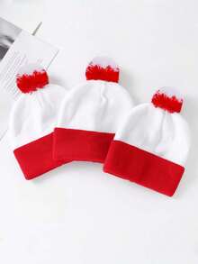1pc Autumn/Winter Simple Color Block Knit Beanie Hat, Unisex Casual Versatile Christmas Knit Hat With Decorative Glasses