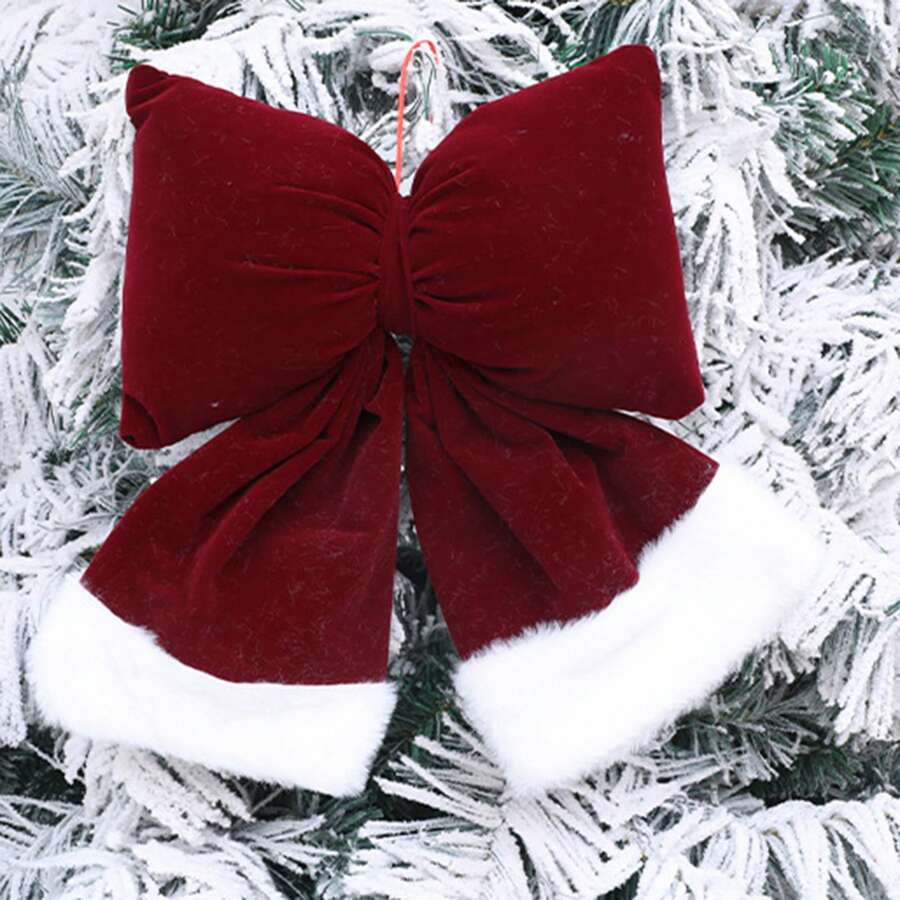 Wine Red Bows Christmas Tree Decorations Winter Holiday Decorative Bow For Xmas Home Fence Stairs Railing Fireplace Decor