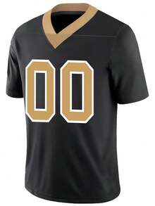 Personalisiertes Namen- und Nummern-Herren American Football Trikot, New Orleans Schwarz V-Ausschnitt, personalisiertes kurzärmeliges Shirt für Party, Spiel, Training, Wettkampf, Sport, Selbstgestaltung, S-XXL