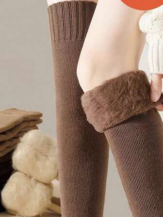 1/3pcs Women's Warm Over-The-Knee Socks, Thick Cotton Thermal Crew Socks, Breathable Casual Knee High Socks, Winter Gift