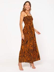 Macacão Estampa total    Boho    Nó  Franzido - Gengibre - Visão 4