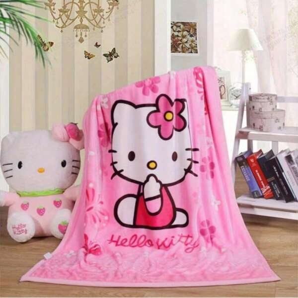 Sanrio Manta de peluche rosa de Hello Kitty, adecuada para oficina, sofá, silla de aire acondicionado, alfombra, para todas las estaciones
