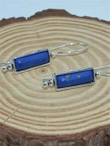 一对波西米亚风格长方形蓝色仿绿松石镶嵌耳环，适合女性日常、派对、旅行佩戴，可作珠宝礼品。 - 銀色 - 查看 2