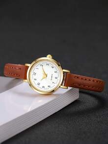 1 件女士优雅简约小表盘石英腕表，时尚别致（不含表盒） - 棕色 - 查看 4
