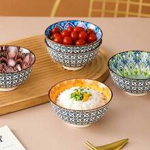 12 pièces Set de bols en céramique bohème, bols à céréales, bols à soupe, bols à salade, vaisselle de cuisine, set de bols colorés - pour céréales, soupe, avoine, crème glacée, salade, pâtes, collations, fruits etc., cadeau de pendaison de crémaillère, cadeau de fête, lave-vaisselle et micro-ondes