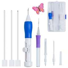 1 Set DIY Embroidery Punch Needles, 3 Sizes Embroidery Needles, Felt Punch Needle Crochet Knitting Sewing Punch Pen Kit, Beginner Handcraft Tools, DIY Embroidery Pen (Random Color)