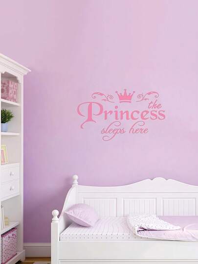 1 pièce Autocollants muraux avec strass en forme de couronne, stickers muraux princesse "Dormir ici", amovibles, avec citations florales en vinyle pour chambre de fille, salon, chambre d'enfant, décoration de fond, décoration de chambre de bébé, décoration de baby shower
